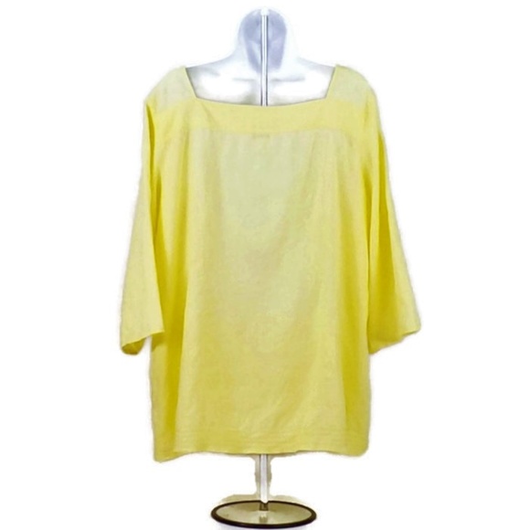 Tweeds Yellow Needlework 3/4 Sleeve Linen Blouse Womens 2X - Picture 3 of 8